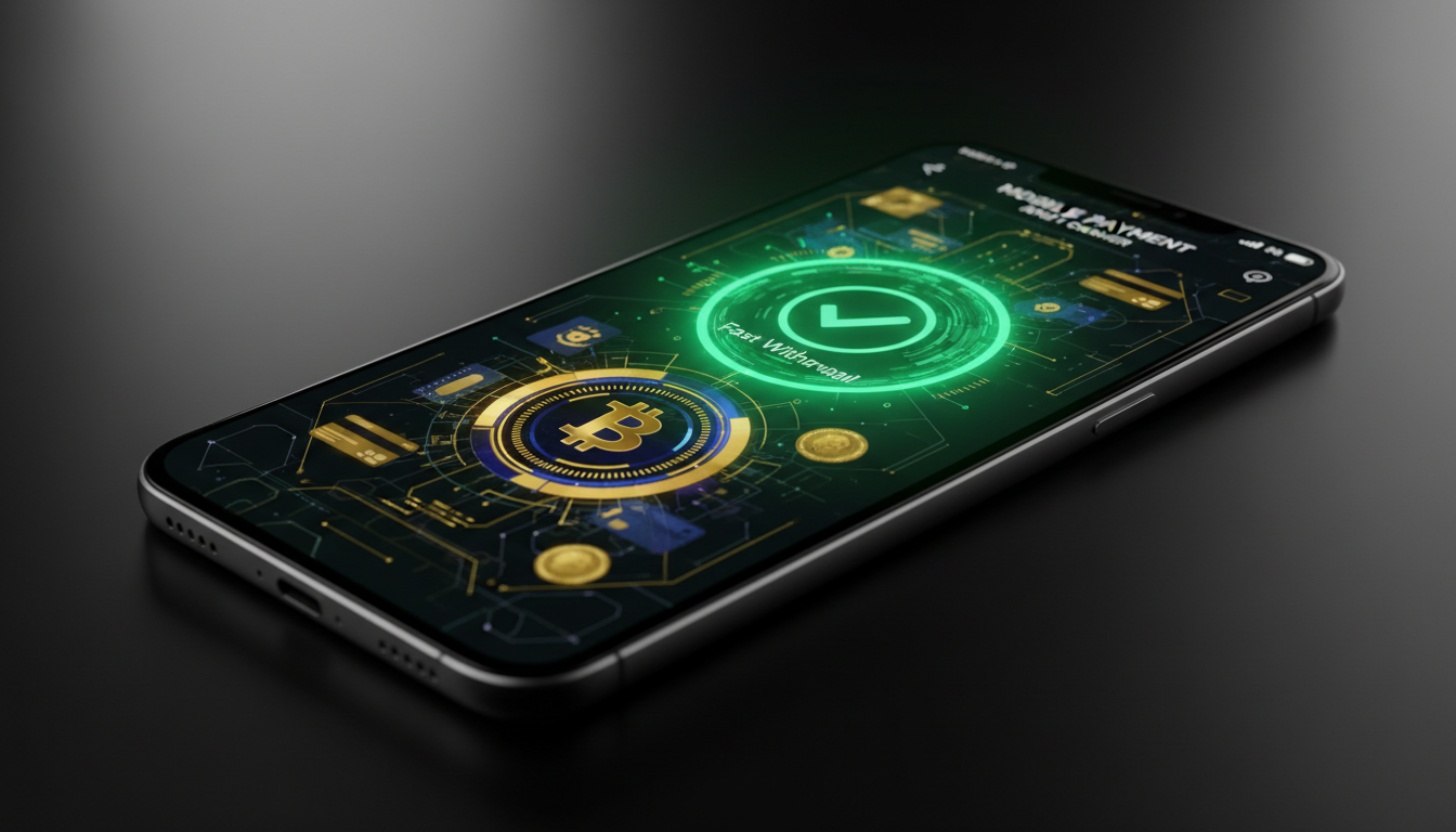 Close-up van een smartphone met casino-cashier en snelle uitbetaling