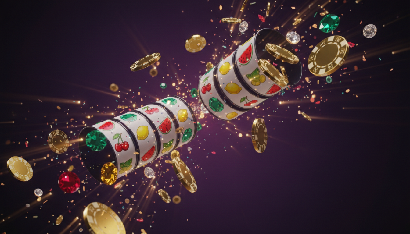 Premium online casino welkomstbonus met gouden fiches en spinnende slotrollen