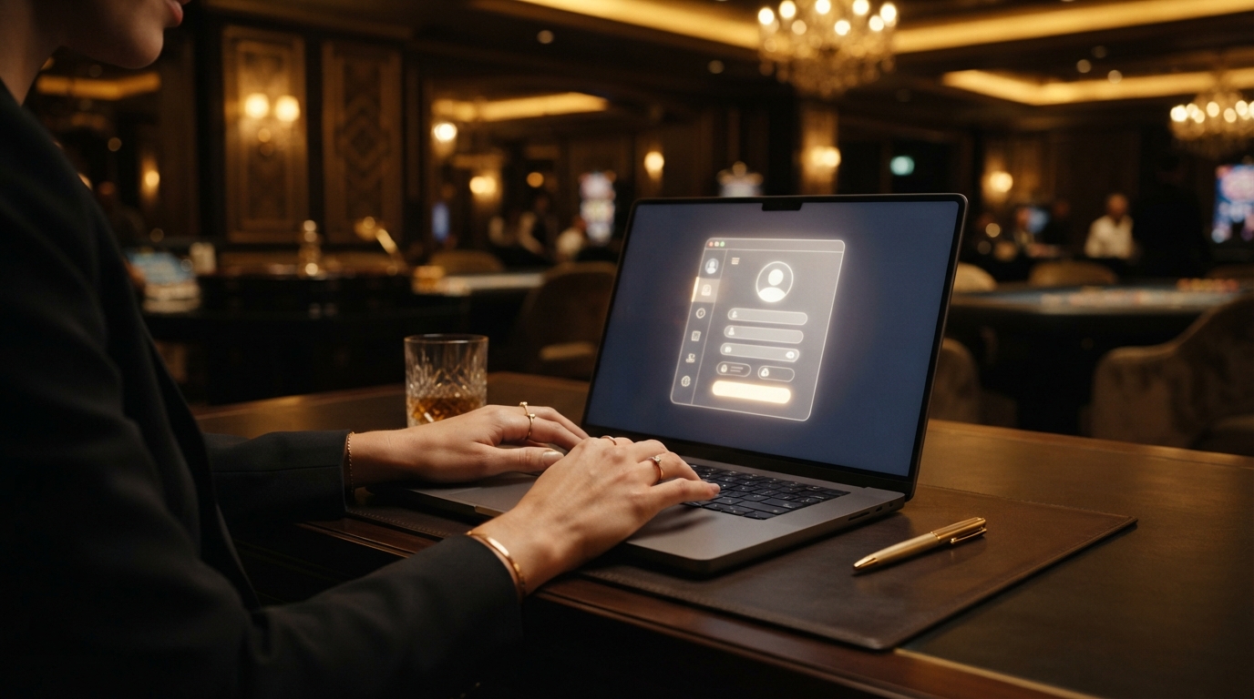 Speler registreert een nieuw account op een laptop bij een premium online casino
