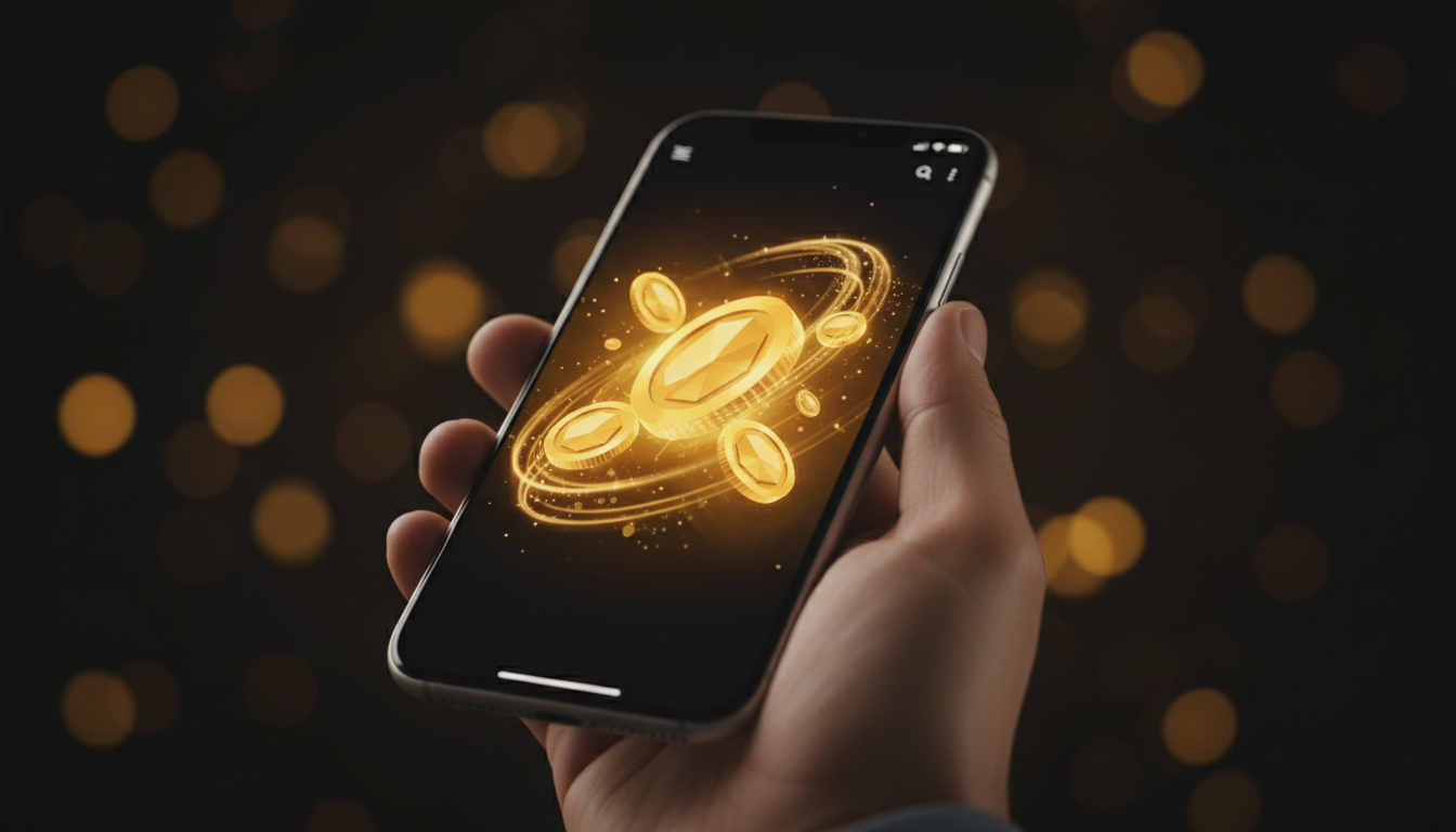 Smartphone toont een geactiveerd welkomstbonuspakket met gratis spins in een luxe casino-omgeving